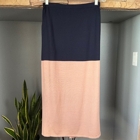 NWT Cedric Charlier Virgin Wool Column Maxi Skirt Minimalist Luxury Blue Pink 14 - Picture 1 of 9